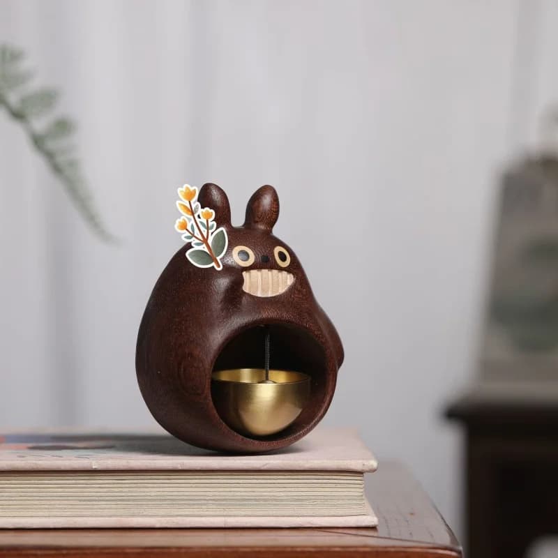 Custom Handcrafted Tiger Shape Walnut Wooden Bell Dopamine Wind Chime Child-Safe Decor Piece for Bedroom Bookshelf Table