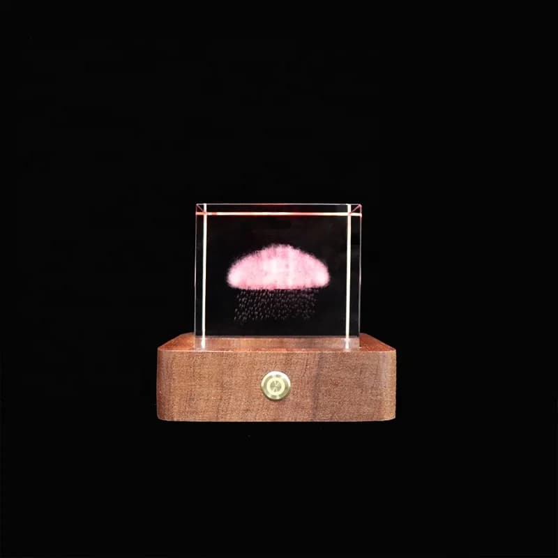 5V USB Charge RGB Wooden Lamp Battery Power LED 3D Crystal Night Light Wonderful Gift for Family