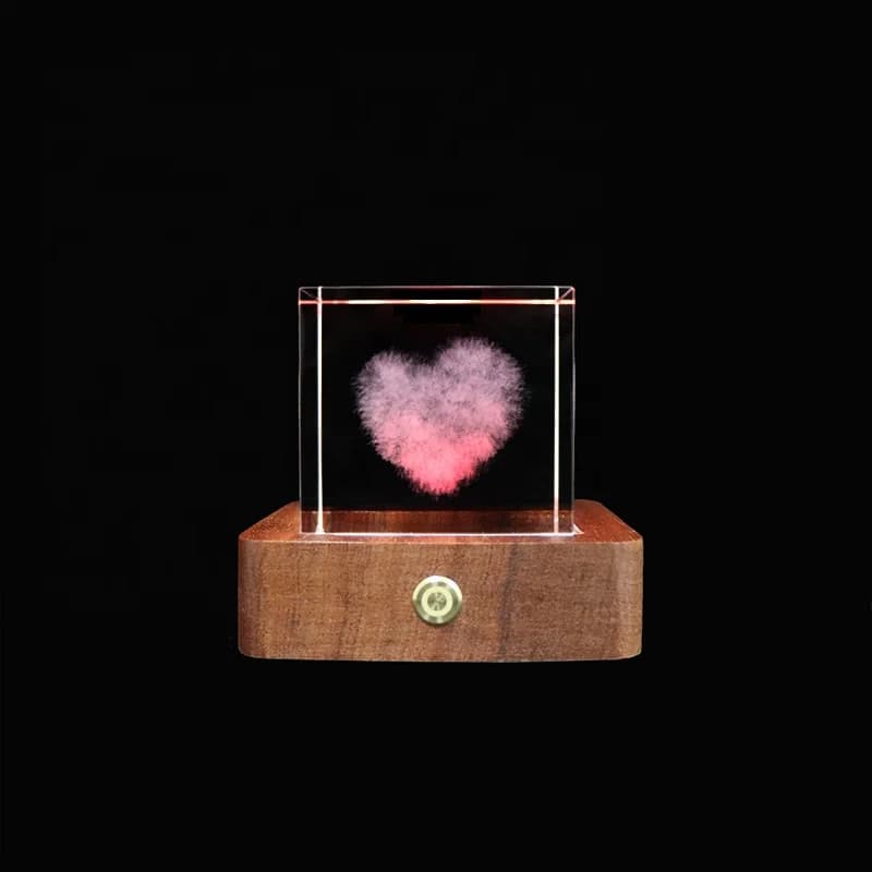 5V USB Charge RGB Wooden Lamp Battery Power LED 3D Crystal Night Light Wonderful Gift for Family