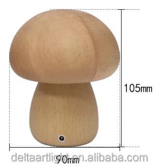 USB Rechargeable LED Desk Lamp Portable Mushroom Night Light Decoration with Touch Control Wooden Base for Living Room